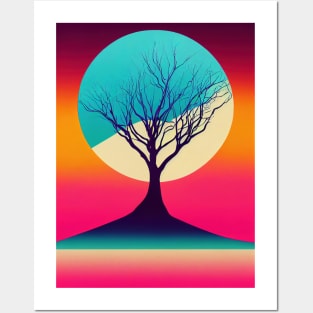 Vibrant Colored Whimsical Minimalist Lonely Tree - Abstract Minimalist Bright Colorful Nature Poster Art of a Leafless Branches Posters and Art